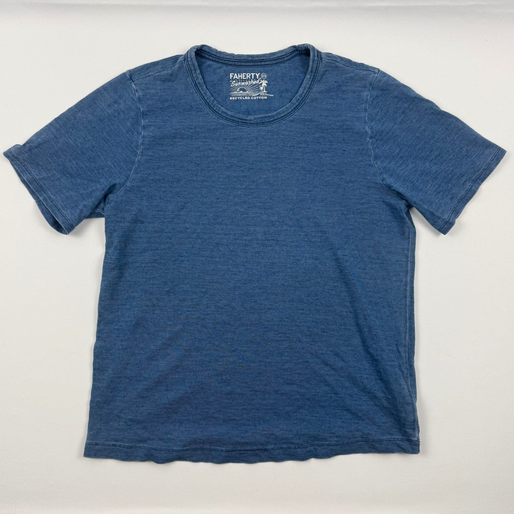 Faherty Sunwashed Indigo Dyed Recycled Cotton Short Sleeve Tee Blue XS